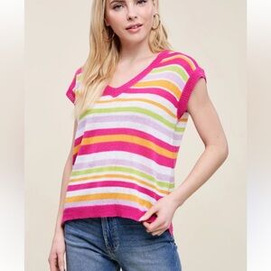 PETAL DEW PINK MULTI V NECK